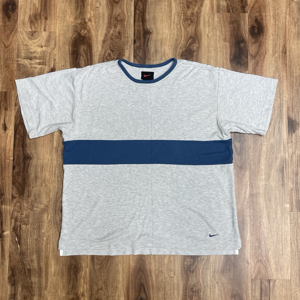 Vintage Nike Shirt Mens XL Gray Blue Stripe Embroidery Y2K 90's Black Tag